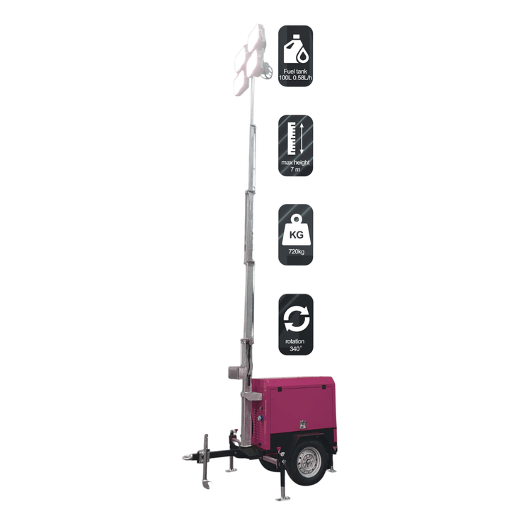 MQ4ELT1200-7 Towable (Ball Hitch) Diesel Tower Light 7M, Diesel Kubota Z482